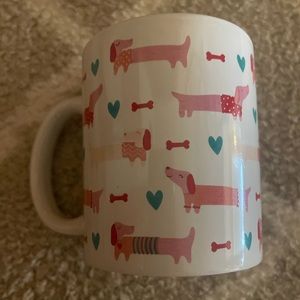 New Dachshund Doxie Dog Ceramic Mug with hearts pink, red, blue, Valentine’s Day